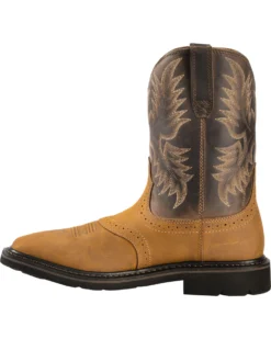 Ariat Men's 10" Sierra Pull On Western Work Boots - Square Toe -Men's Western Denim Store 030390 BR LT