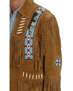 Liberty Wear Eagle Bead Fringed Suede Leather Jacket -Men's Western Denim Store 082883 35 D1
