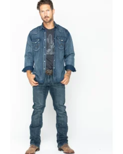 Wrangler Men's Slub Denim Long Sleeve Work Shirt -Men's Western Denim Store 086519 08 D4