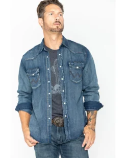 Wrangler Men's Slub Denim Long Sleeve Work Shirt -Men's Western Denim Store 086519 08 P1