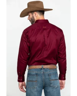 Ariat Men's Burgundy Solid Twill Long Sleeve Western Shirt -Men's Western Denim Store 0921C9 7180 P2