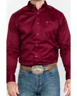 Ariat Men's Burgundy Solid Twill Long Sleeve Western Shirt -Men's Western Denim Store 0921C9 7180 P4