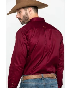 Ariat Men's Burgundy Solid Twill Long Sleeve Western Shirt -Men's Western Denim Store 0921C9 7180 P5