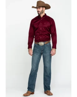 Ariat Men's Burgundy Solid Twill Long Sleeve Western Shirt -Men's Western Denim Store 0921C9 7180 P6