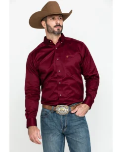 Ariat Men's Burgundy Solid Twill Long Sleeve Western Shirt -Men's Western Denim Store 0921C9 74 P1
