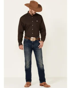 Cinch Men's Solid Brown Button Down Long Sleeve Western Shirt -Men's Western Denim Store 0926V7 41 P2