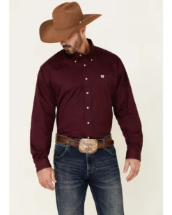 Cinch C‌inch Men's Solid Burgundy Button Long Sleeve Western Shirt -Men's Western Denim Store 0926V9 74 P1