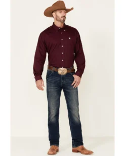 Cinch C‌inch Men's Solid Burgundy Button Long Sleeve Western Shirt -Men's Western Denim Store 0926V9 74 P2
