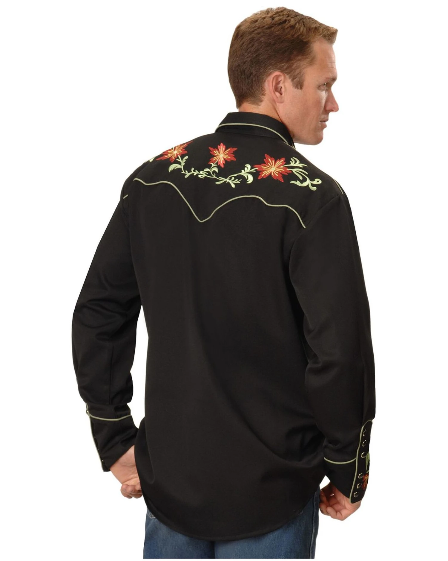 Scully Men's Floral Embroidered Vintage Long Sleeve Snap Western Shirt 1 Scully Men's Floral Embroidered Vintage Long Sleeve Snap Western Shirt