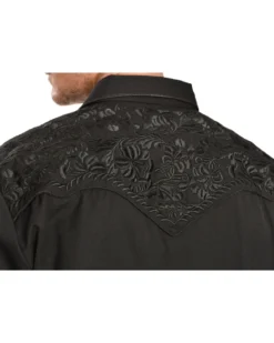 Scully Men's Black Floral Embroidered Retro Long Sleeve Western Shirt