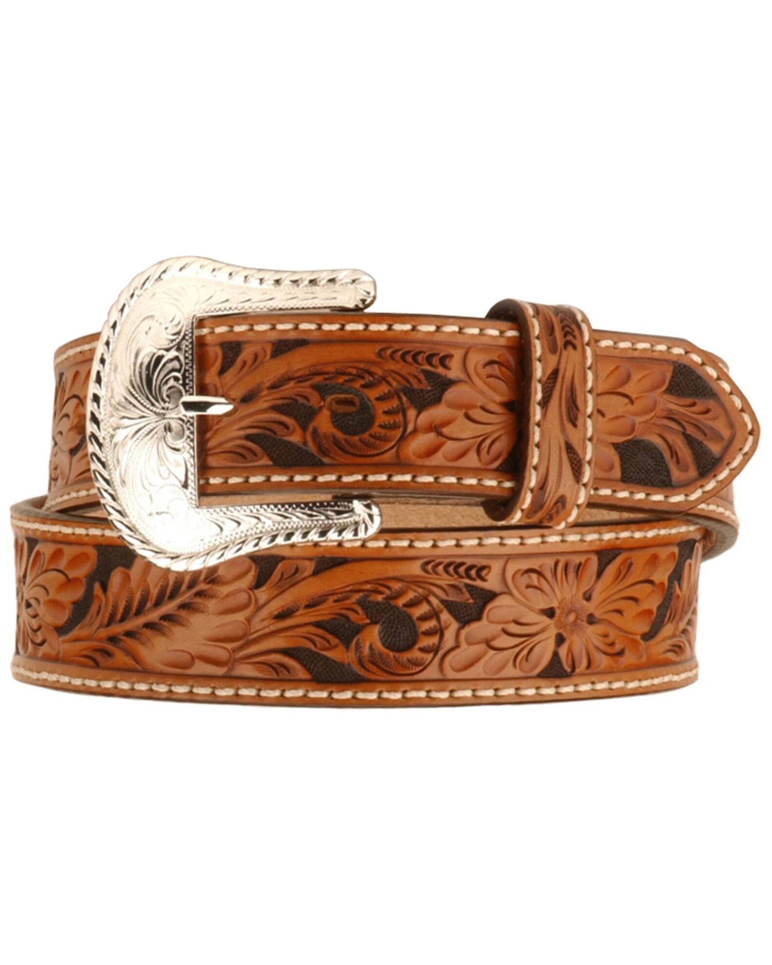 Tony Lama Men's Floral Tooled Leather Belt - Reg & Big 1 Tony Lama Men's Floral Tooled Leather Belt - Reg & Big