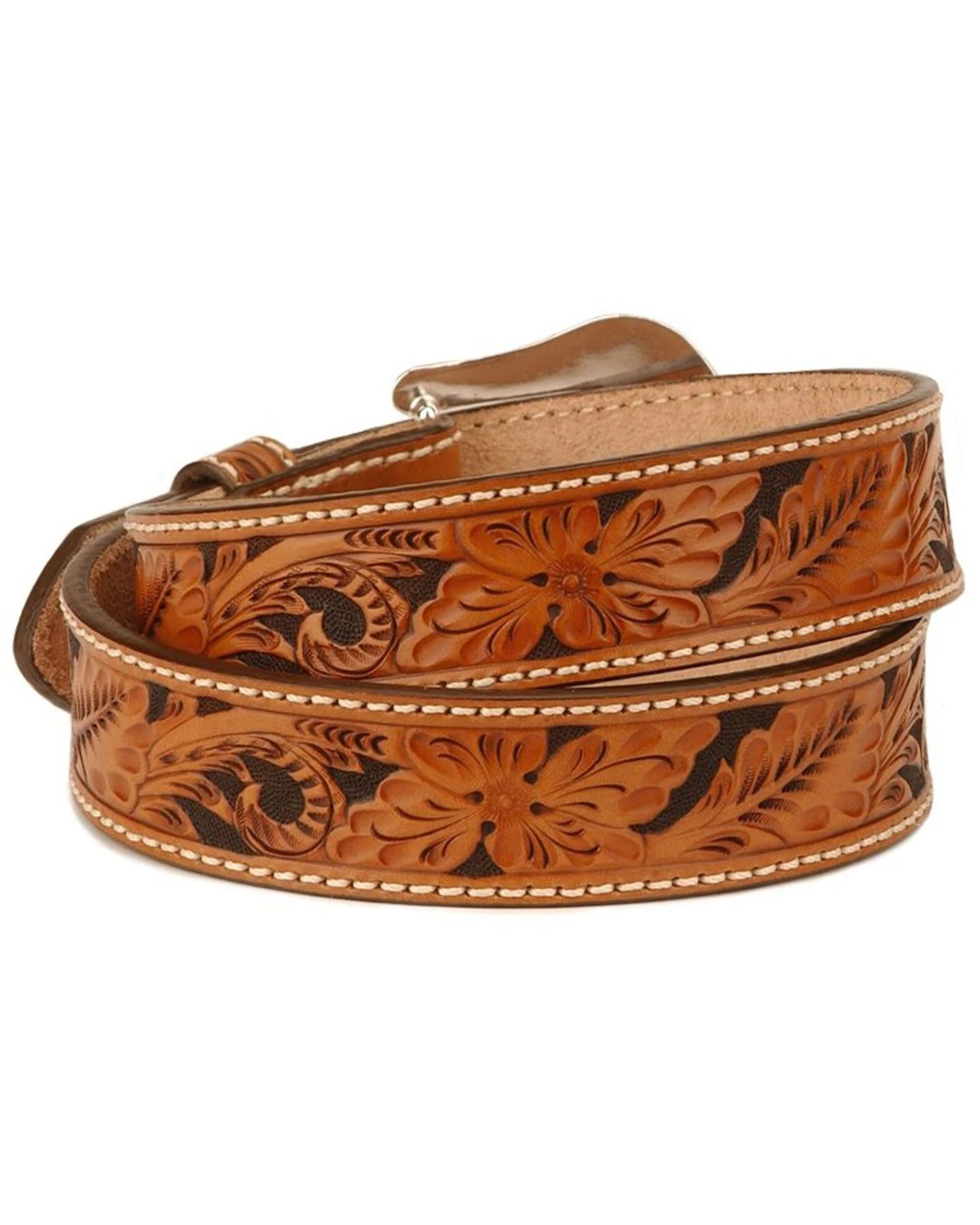 Tony Lama Men's Floral Tooled Leather Belt - Reg & Big 3 Tony Lama Men's Floral Tooled Leather Belt - Reg & Big - Image 3