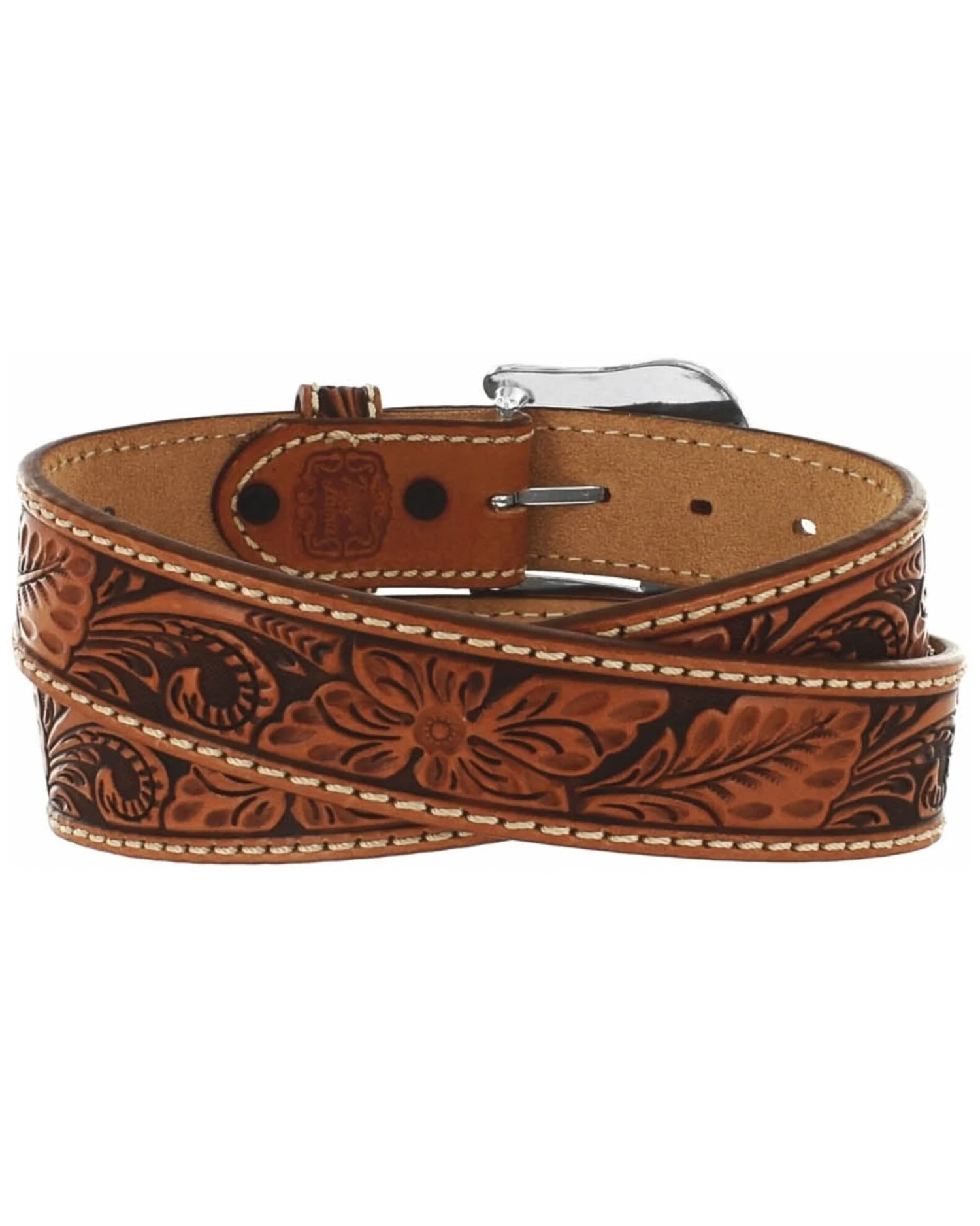 Tony Lama Men's Floral Tooled Leather Belt - Reg & Big 2 Tony Lama Men's Floral Tooled Leather Belt - Reg & Big - Image 2