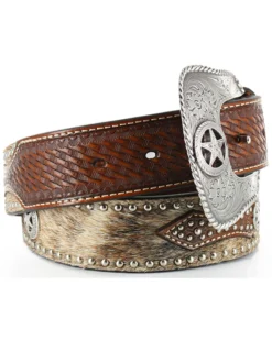 Nocona Men's Hair-On-Hide Star Concho Belt -Men's Western Denim Store 1202N9 22 D1