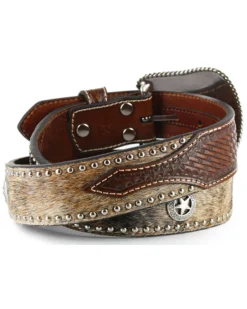 Nocona Men's Hair-On-Hide Star Concho Belt -Men's Western Denim Store 1202N9 22 D2
