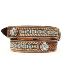Ariat Men's Fabric Inlay Concho & Basketweave Leather Belt -Men's Western Denim Store 120K64 19 D2
