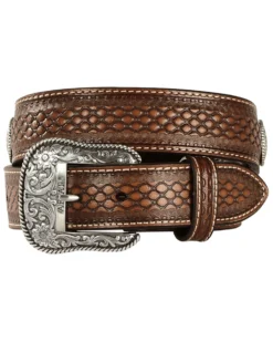 Ariat Men's Fabric Inlay Concho & Basketweave Leather Belt -Men's Western Denim Store 120K64 19 P1