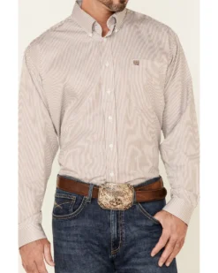 Cinch Men's Beige Tencel Stripe Long Sleeve Button-Down Western Shirt