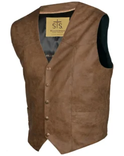 STS Ranchwear Men's Antique Brown Leather Chisum Vest - Big 5 STS Ranchwear Men's Antique Brown Leather Chisum Vest - Big -Men's Western Denim Store 2000276961 200 P1