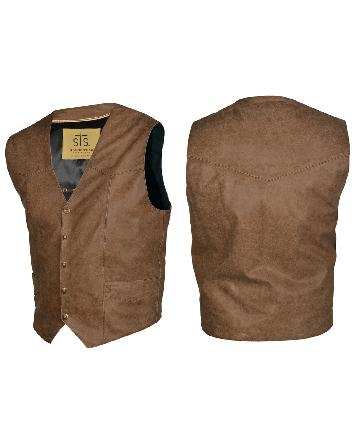 STS Ranchwear Men's Antique Brown Leather Chisum Vest - Big 1 STS Ranchwear Men's Antique Brown Leather Chisum Vest - Big