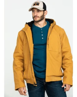 Hawx Men's Brown Canvas Quilted Bi-Swing Hooded Zip Front Work Jacket -Men's Western Denim Store 2000283390 200 P1
