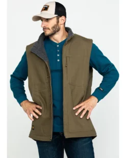 Hawx Men's Olive Canvas Sherpa Lined Work Vest -Men's Western Denim Store 2000283412 341 P1
