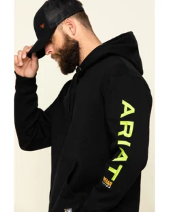 Ariat Men's Black/Lime Rebar Graphic Hooded Work Sweatshirt -Men's Western Denim Store 2000322151 001 P4