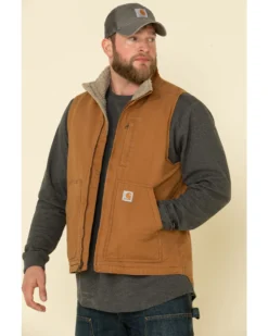 Carhartt Men's Brown Washed Duck Sherpa Lined Mock Neck Work Vest 7 Carhartt Men's Brown Washed Duck Sherpa Lined Mock Neck Work Vest -Men's Western Denim Store 2000323103 200 P1