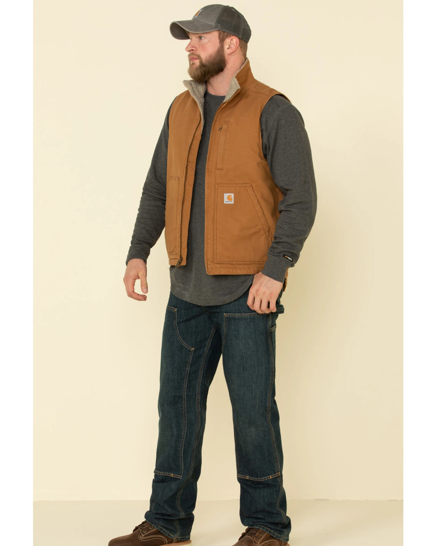 Carhartt Men's Brown Washed Duck Sherpa Lined Mock Neck Work Vest 2 Carhartt Men's Brown Washed Duck Sherpa Lined Mock Neck Work Vest - Image 2