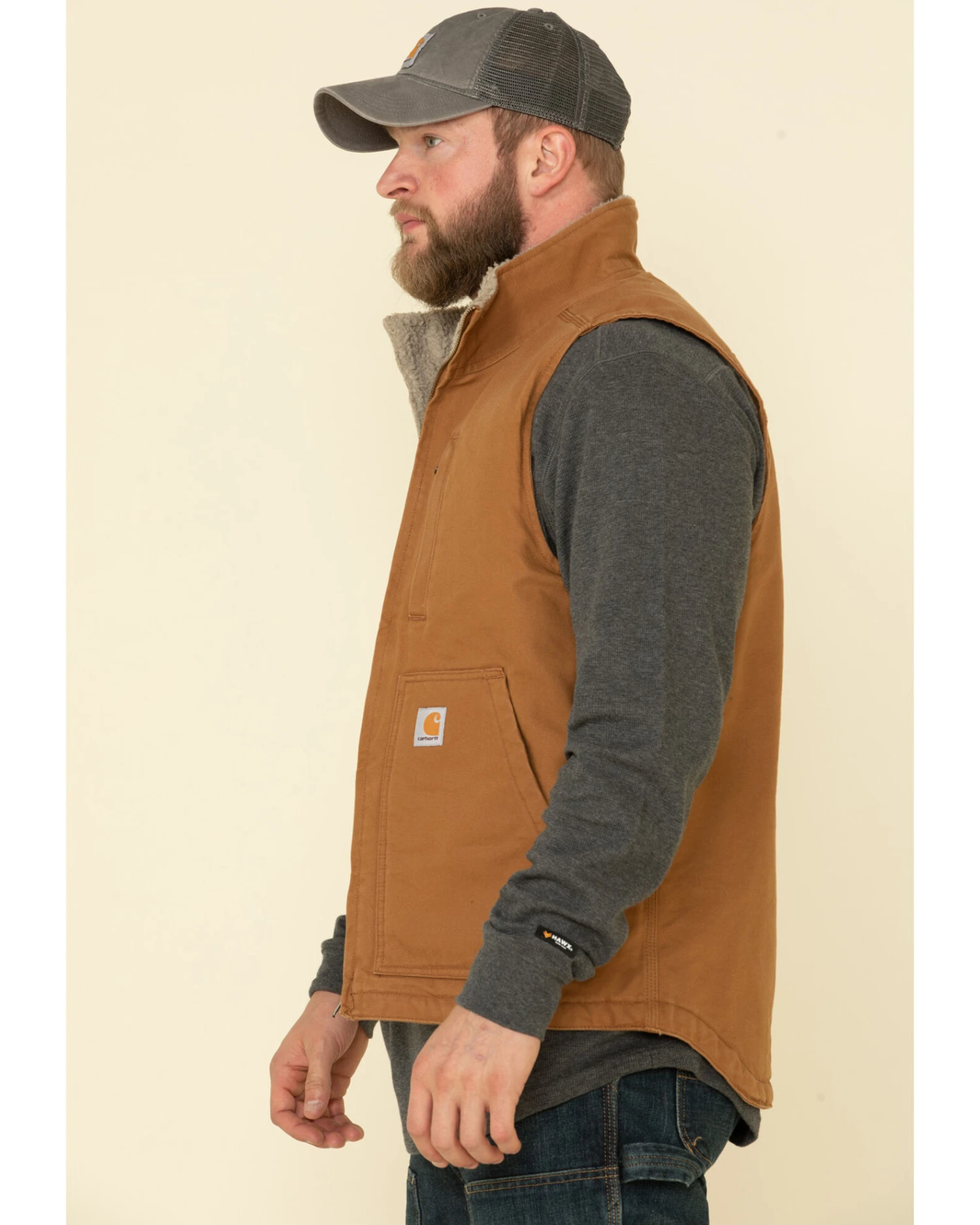 Carhartt Men's Brown Washed Duck Sherpa Lined Mock Neck Work Vest 5 Carhartt Men's Brown Washed Duck Sherpa Lined Mock Neck Work Vest - Image 5
