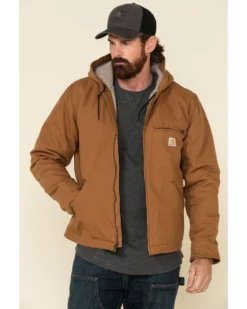 Carhartt Men's Washed Duck Sherpa Lined Hooded Work Jacket - Big & Tall -Men's Western Denim Store 2000328498 200 P1