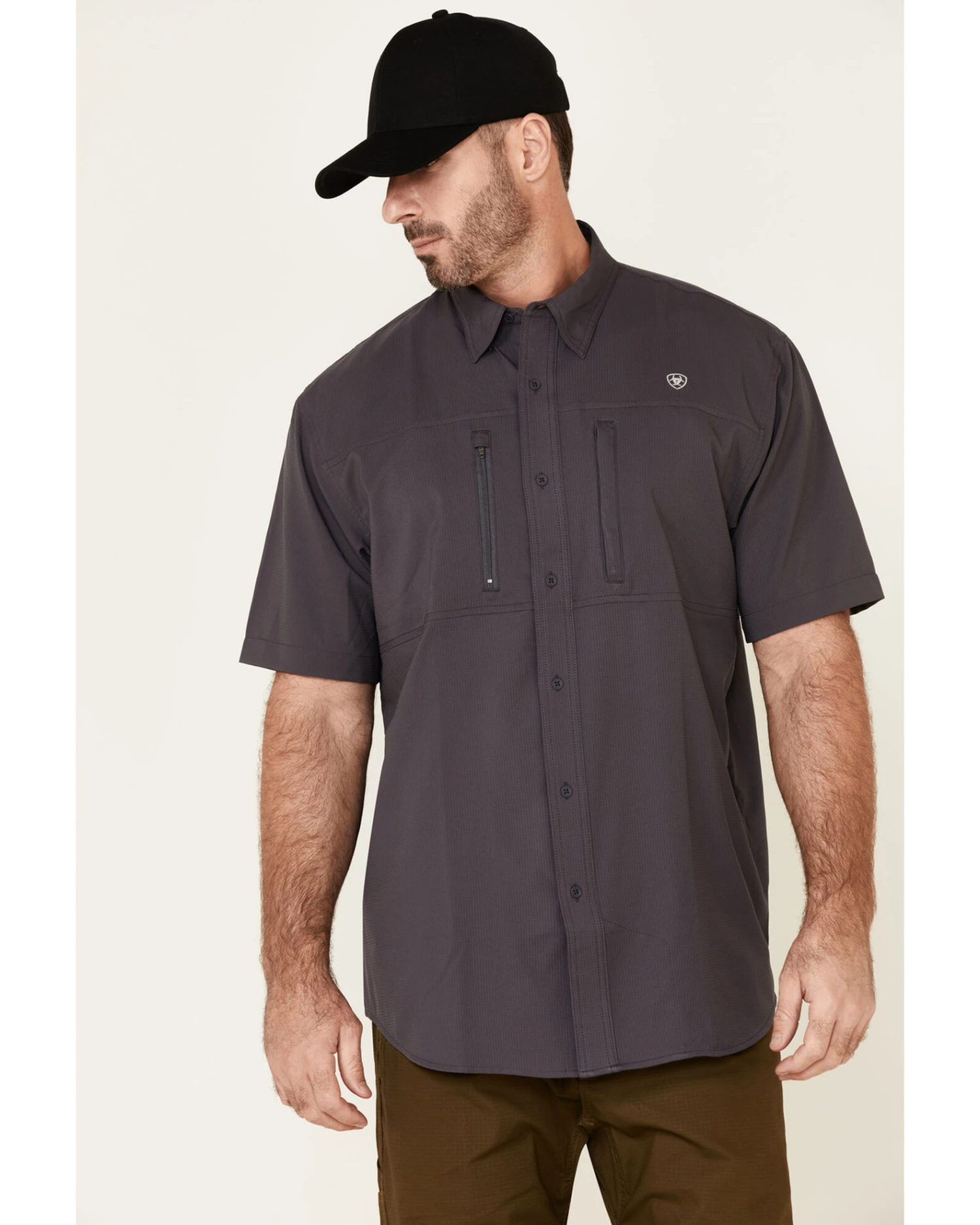 Ariat Men's Solid Charcoal Tek Short Sleeve Button Down Western Shirt 3 Ariat Men's Solid Charcoal Tek Short Sleeve Button Down Western Shirt - Image 3