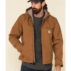 Carhartt Men's Washed Duck Sherpa-Lined Zip-Front Work Hooded Jacket - Tall