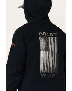 Ariat Men's FR Primo Fleece Alloy Flag Graphic Zip-Front Hooded Work Jacket -Men's Western Denim Store 2000341780 410 P3