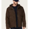 Hawx Men's Brown Castile Weathered Duck Hooded Zip-Front Insulated Work Jacket