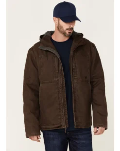 Hawx Men's Brown Castile Weathered Duck Hooded Zip-Front Insulated Work Jacket