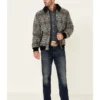 Powder River Outfitters Men's Charcoal Southwestern Print Wool Zip-Front Bomber Jacket