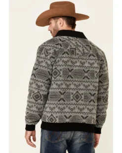 Powder River Outfitters Men's Charcoal Southwestern Print Wool Zip-Front Bomber Jacket -Men's Western Denim Store 2000345129 022 P4