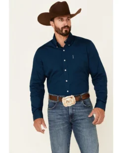 Cinch Men's Modern Fit Solid Navy Long Sleeve Button-Down Western Shirt -Men's Western Denim Store 2000345900 400 P1