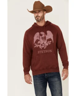 Stetson Men's Red Mineral Wash Distressed Eagle Graphic Hooded Sweatshirt -Men's Western Denim Store 2000354136 400 P1