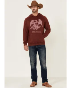Stetson Men's Red Mineral Wash Distressed Eagle Graphic Hooded Sweatshirt -Men's Western Denim Store 2000354136 400 P2