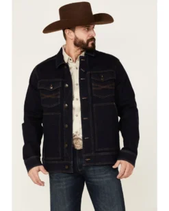 Blue Ranchwear Men's Button-Down Dark Denim Trucker Jacket -Men's Western Denim Store 2000358857 401 P2