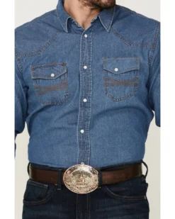 Blue Ranchwear Men's Long Sleeve Pearl Snap Heavy Western Denim Shirt -Men's Western Denim Store 2000359400 450 P4