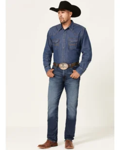 Wrangler Retro Men's Ranch Med Dark Wash Stretch Slim Straight Jeans