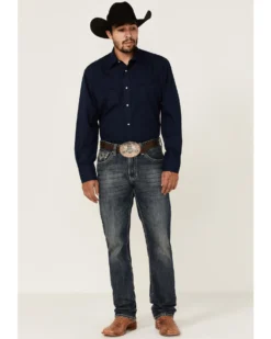 Roper Men's Solid Embroidered Yoke Long Sleeve Pearl Snap Western Shirt -Men's Western Denim Store 2000362616 400 P2