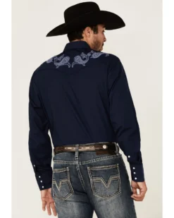 Roper Men's Solid Embroidered Yoke Long Sleeve Pearl Snap Western Shirt -Men's Western Denim Store 2000362616 400 P4