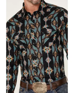Rock & Roll Denim Men's Vertical Southwestern Print Long Sleeve Snap Western Shirt -Men's Western Denim Store 2000367839 001 P3