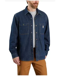 Carhartt Men's Relaxed Fit Denim Fleece Lined Snap-Front Shirt Jacket -Men's Western Denim Store 2000370127 400 P1