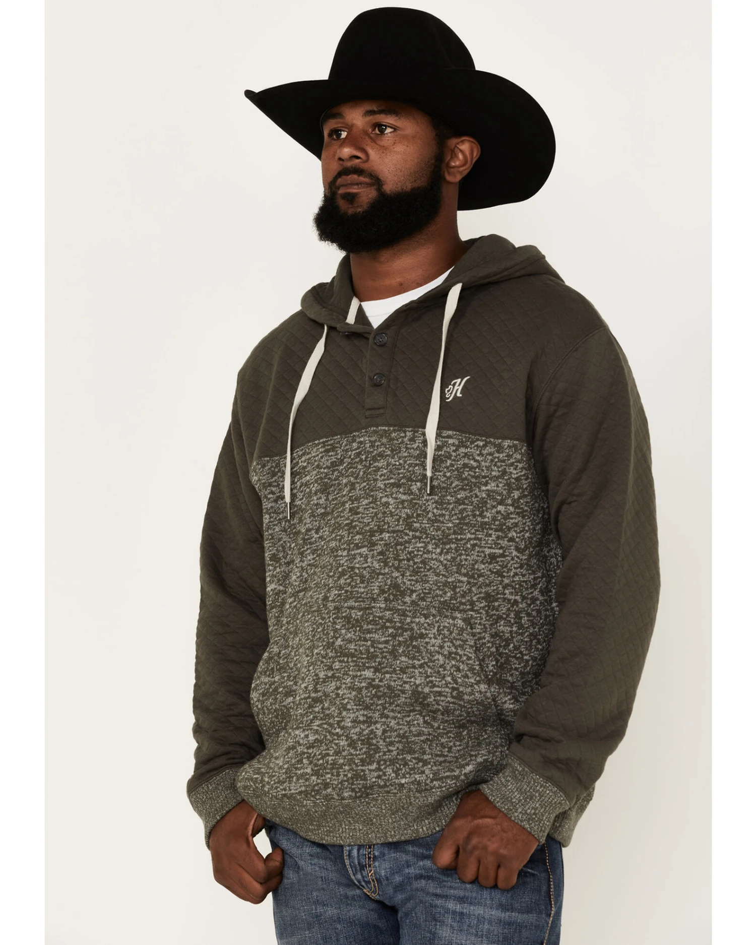 Hooey Men's Jimmy Quilted 1/4 Button Hooded Pullover 2 Hooey Men's Jimmy Quilted 1/4 Button Hooded Pullover - Image 2