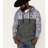 Hooey Men's Heathered Southwestern Print 1/4 Button Down Hooded Pullover
